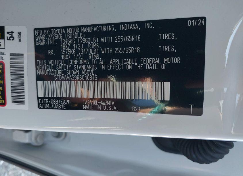 Photo 9 of 2024 Toyota Grand HIGHLANDER XLE (VIN 5TDAAAA59RS010845)