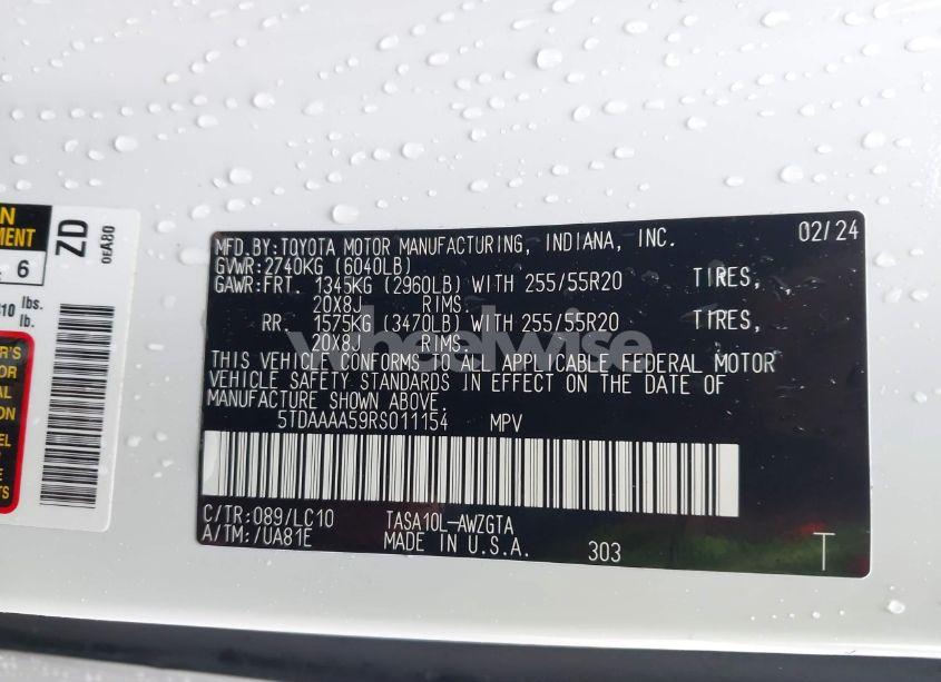 Photo 9 of 2024 Toyota Grand HIGHLANDER LIMITED (VIN 5TDAAAA59RS011154)