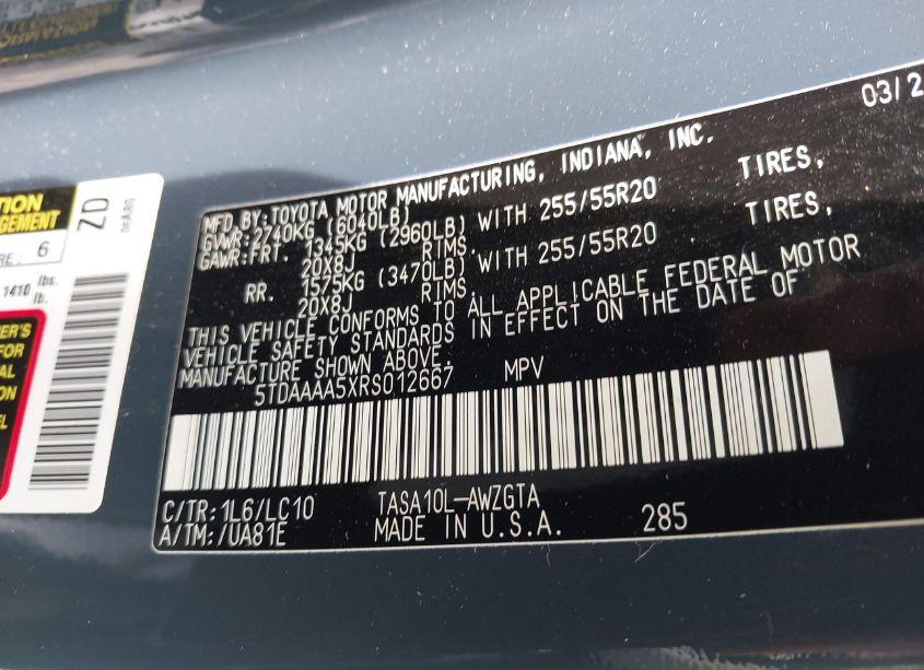 Photo 9 of 2024 Toyota Grand HIGHLANDER LIMITED (VIN 5TDAAAA5XRS012667)