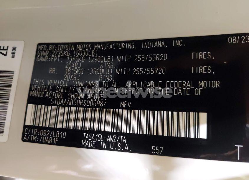 Photo 9 of 2024 Toyota Grand HIGHLANDER PLATINUM (VIN 5TDAAAB50RS006987)