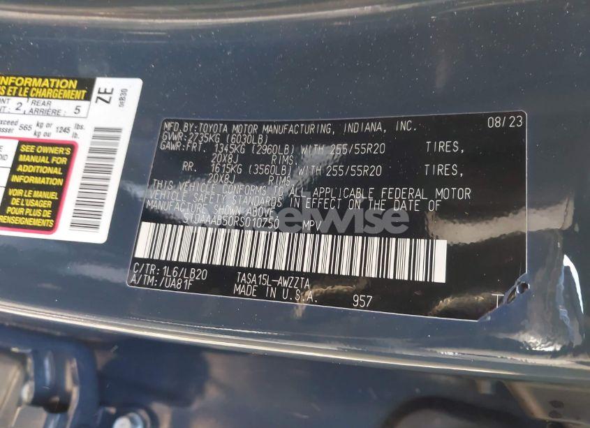 Photo 9 of 2024 Toyota Grand HIGHLANDER XLE/LIMITED/PLATINUM (VIN 5TDAAAB50RS010750)