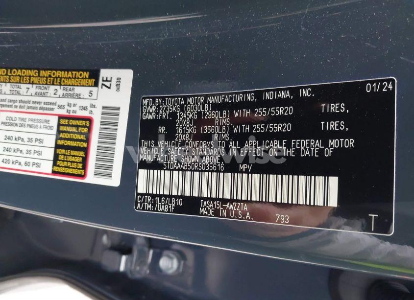 Photo 9 of 2024 Toyota Grand HIGHLANDER PLATINUM (VIN 5TDAAAB50RS035616)