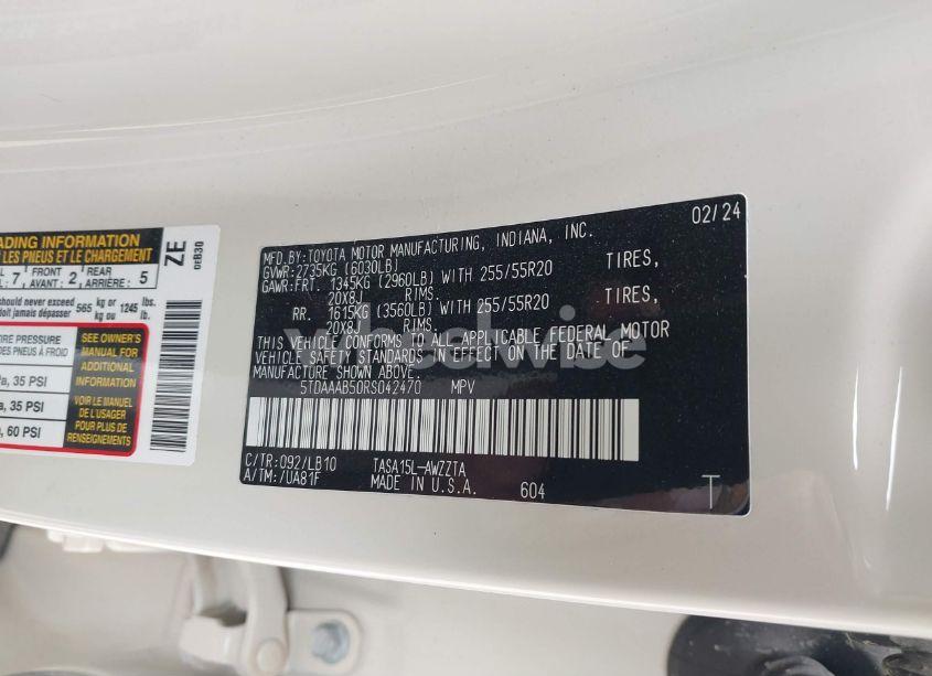 Photo 9 of 2024 Toyota Grand HIGHLANDER PLATINUM (VIN 5TDAAAB50RS042470)