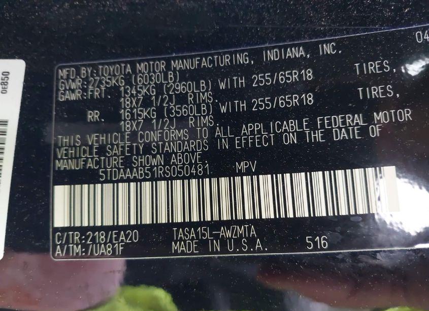 Photo 9 of 2024 Toyota Grand HIGHLANDER XLE (VIN 5TDAAAB51RS050481)