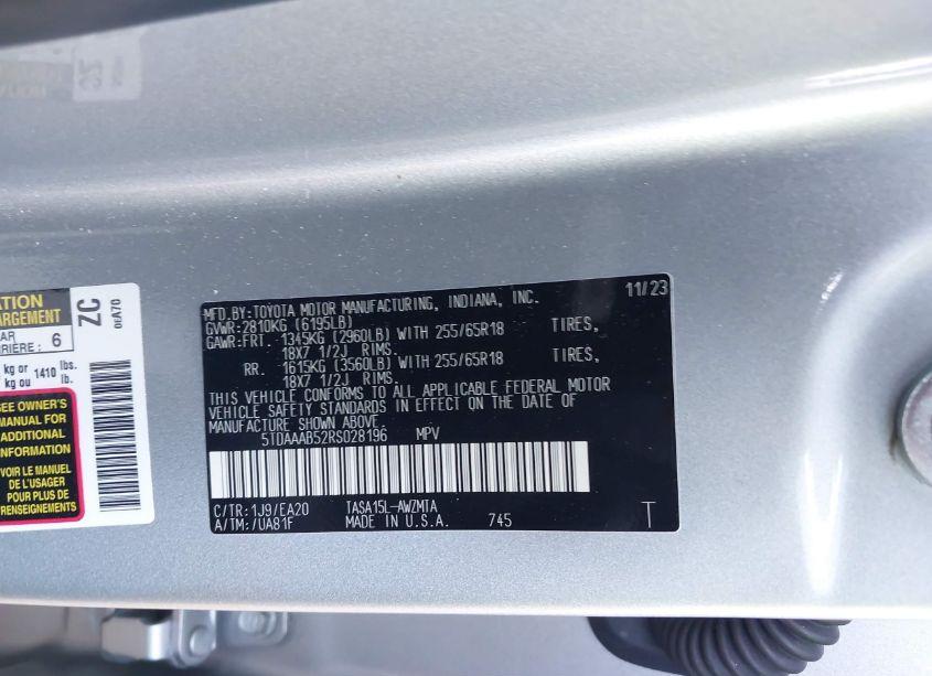 Photo 9 of 2024 Toyota Grand HIGHLANDER XLE (VIN 5TDAAAB52RS028196)