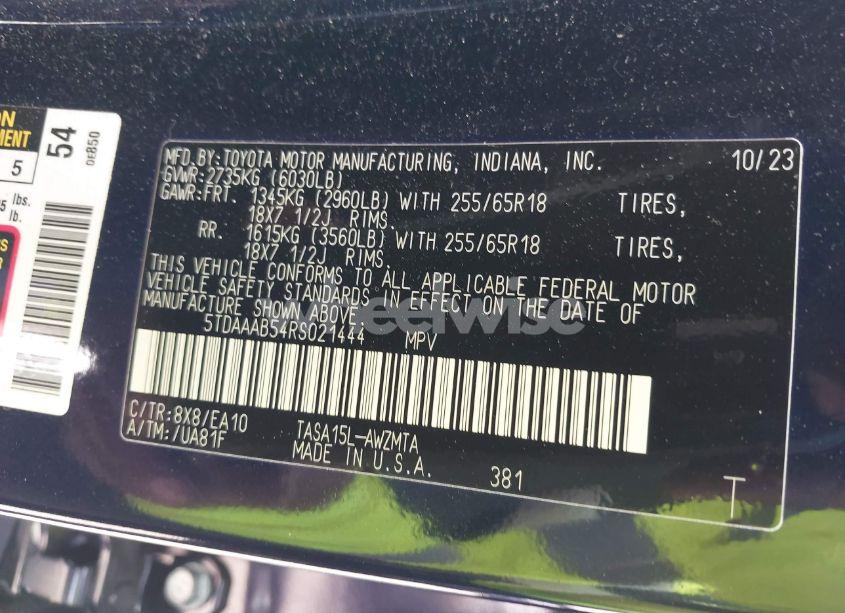 Photo 9 of 2024 Toyota Grand HIGHLANDER XLE (VIN 5TDAAAB54RS021444)