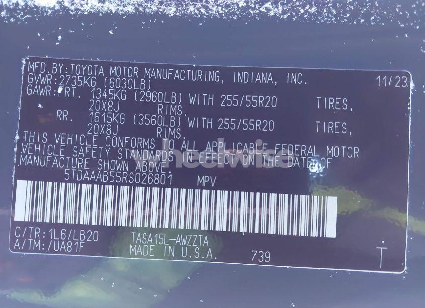 Photo 9 of 2024 Toyota Grand HIGHLANDER PLATINUM (VIN 5TDAAAB55RS026801)