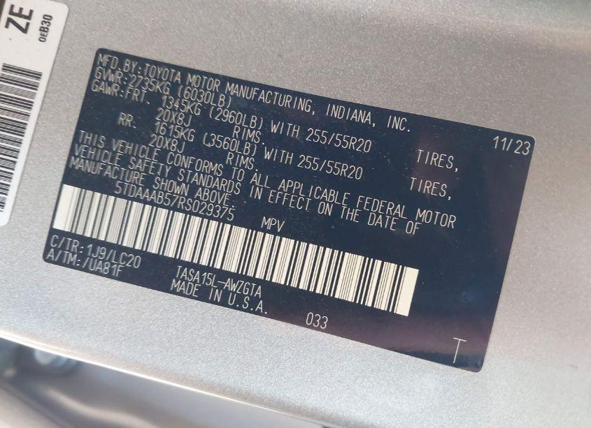 Photo 9 of 2024 Toyota Grand HIGHLANDER LIMITED (VIN 5TDAAAB57RS029375)