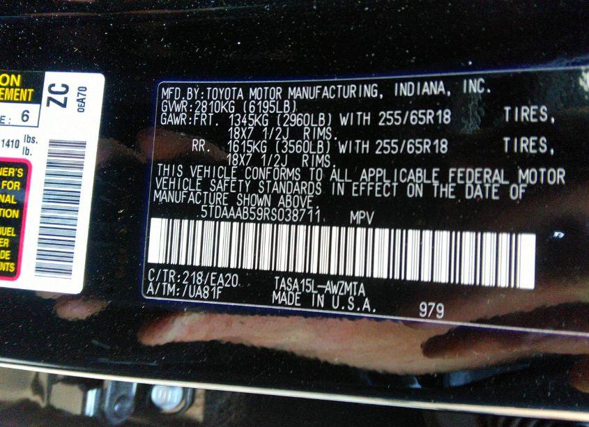 Photo 9 of 2024 Toyota Grand HIGHLANDER XLE (VIN 5TDAAAB59RS038711)