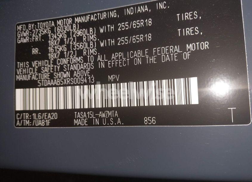 Photo 9 of 2024 Toyota Grand HIGHLANDER XLE (VIN 5TDAAAB5XRS009413)