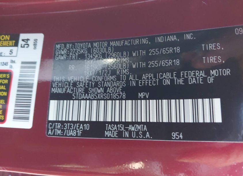 Photo 9 of 2024 Toyota Grand HIGHLANDER XLE (VIN 5TDAAAB5XRS018578)