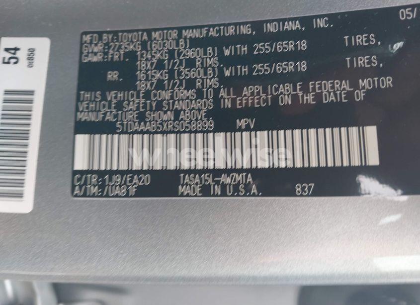 Photo 9 of 2024 Toyota Grand HIGHLANDER XLE (VIN 5TDAAAB5XRS058899)