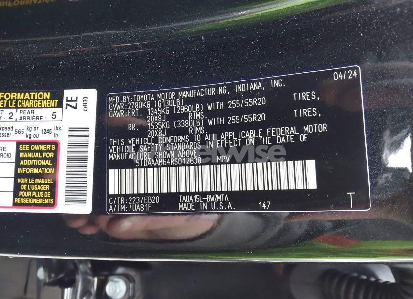 Photo 9 of 2024 Lexus Tx 350 PREMIUM (VIN 5TDAAAB64RS012638)