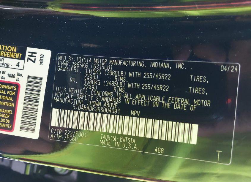 Photo 9 of 2024 Lexus Tx 500H F SPORT PREMIUM (VIN 5TDABAB63RS004091)