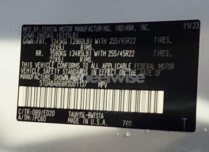 Photo 9 of 2024 Lexus Tx 500H F SPORT PREMIUM (VIN 5TDABAB68RS001137)