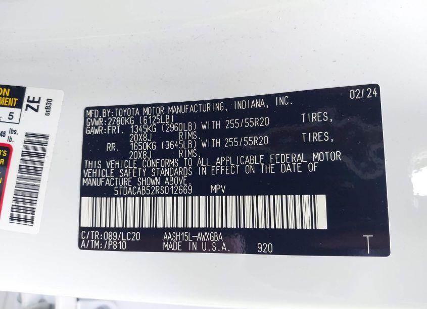 Photo 9 of 2024 Toyota Grand HIGHLANDER HYBRID LIMITED (VIN 5TDACAB52RS012669)