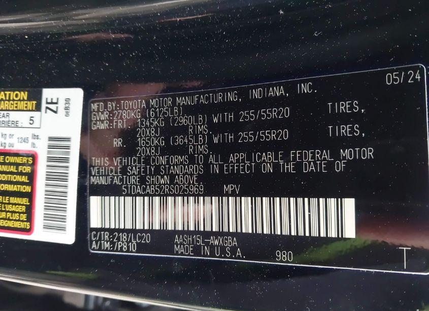 Photo 9 of 2024 Toyota Grand HIGHLANDER HYBRID LIMITED (VIN 5TDACAB52RS025969)