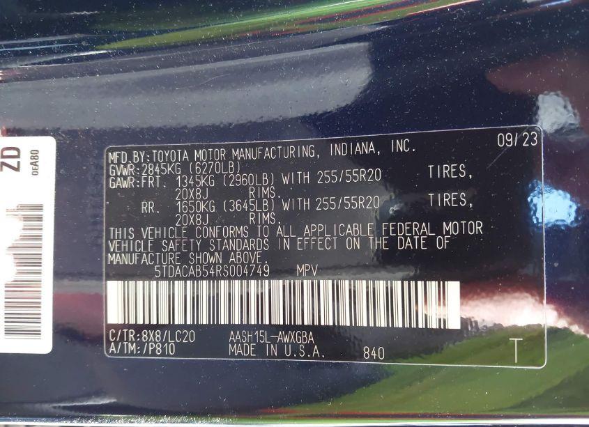 Photo 9 of 2024 Toyota Grand HIGHLANDER HYBRID LIMITED (VIN 5TDACAB54RS004749)