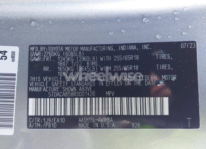 Photo 9 of 2024 Toyota Grand HIGHLANDER HYBRID XLE (VIN 5TDACAB58RS001420)