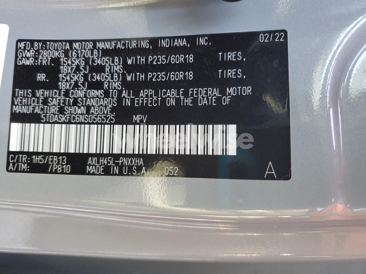 Photo 13 of 2022 TOYOTA SIENNA XLE (VIN 5TDASKFC6NS056525)