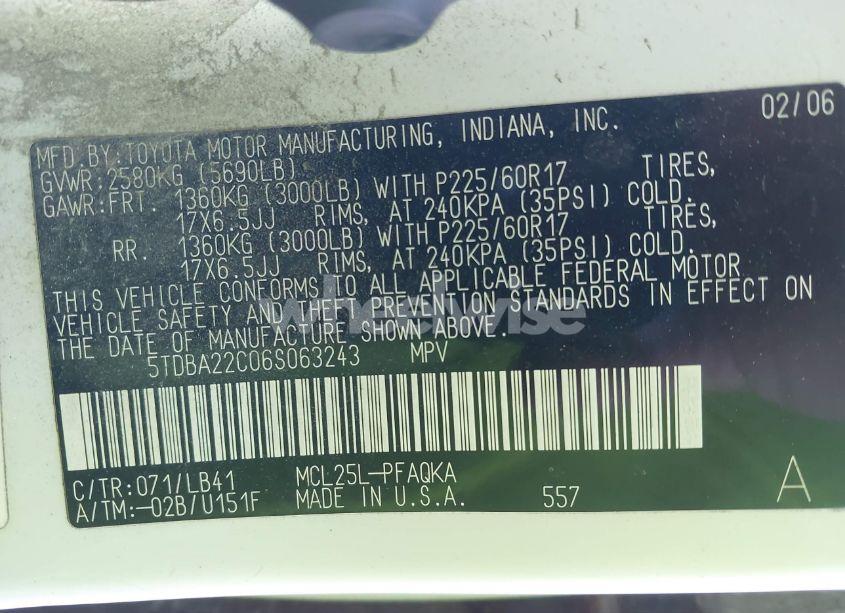 Photo 9 of 2006 Toyota Sienna XLE (VIN 5TDBA22C06S063243)