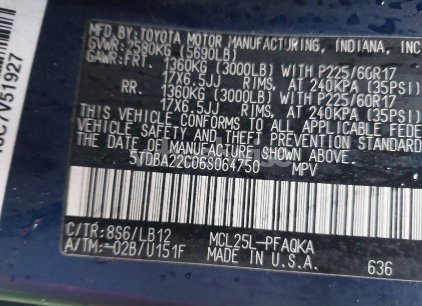 Photo 9 of 2006 Toyota Sienna XLE/XLE LIMITED (VIN 5TDBA22C06S064750)