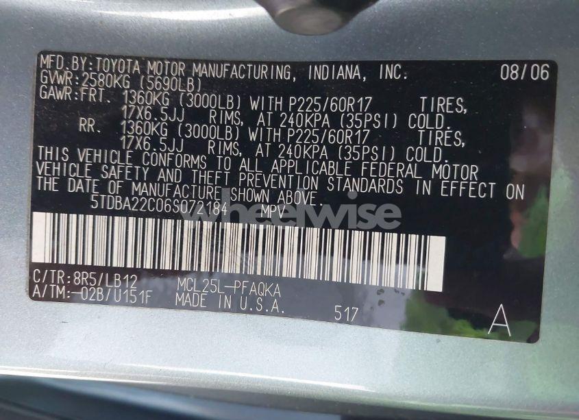 Photo 9 of 2006 Toyota Sienna XLE LIMITED (VIN 5TDBA22C06S072184)