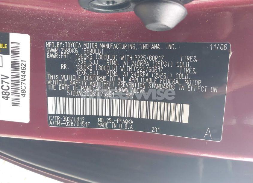 Photo 9 of 2006 Toyota Sienna XLE LIMITED (VIN 5TDBA22C06S075991)