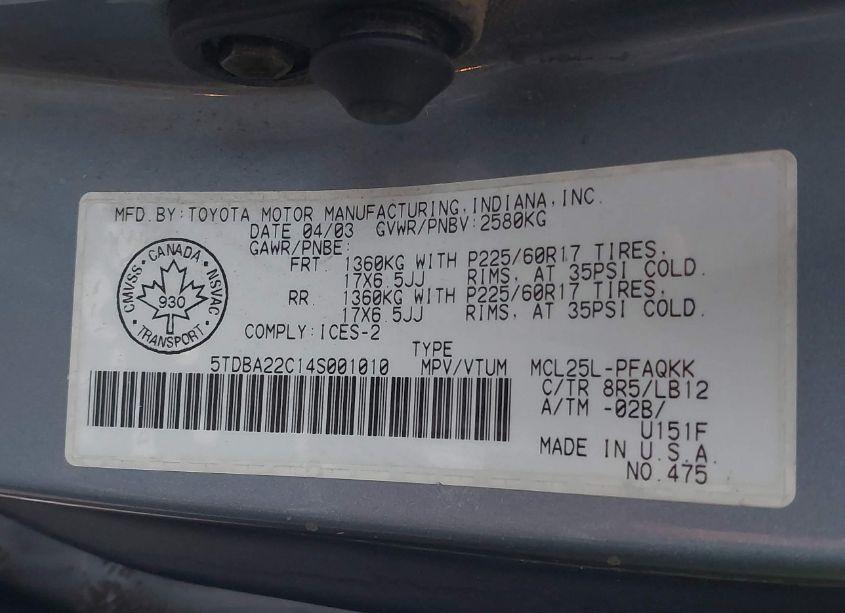 Photo 9 of 2004 Toyota Sienna XLE/XLE LIMITED (VIN 5TDBA22C14S001010)