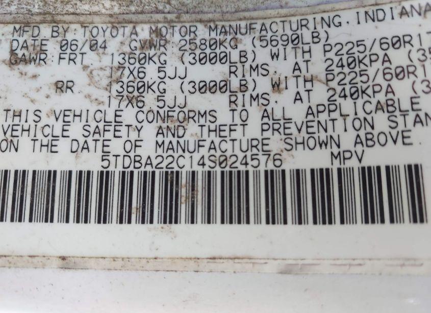 Photo 9 of 2004 Toyota Sienna XLE LIMITED (VIN 5TDBA22C14S024576)