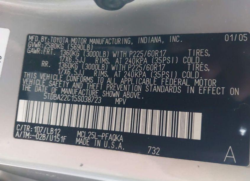 Photo 9 of 2005 Toyota Sienna XLE LIMITED (VIN 5TDBA22C15S038723)