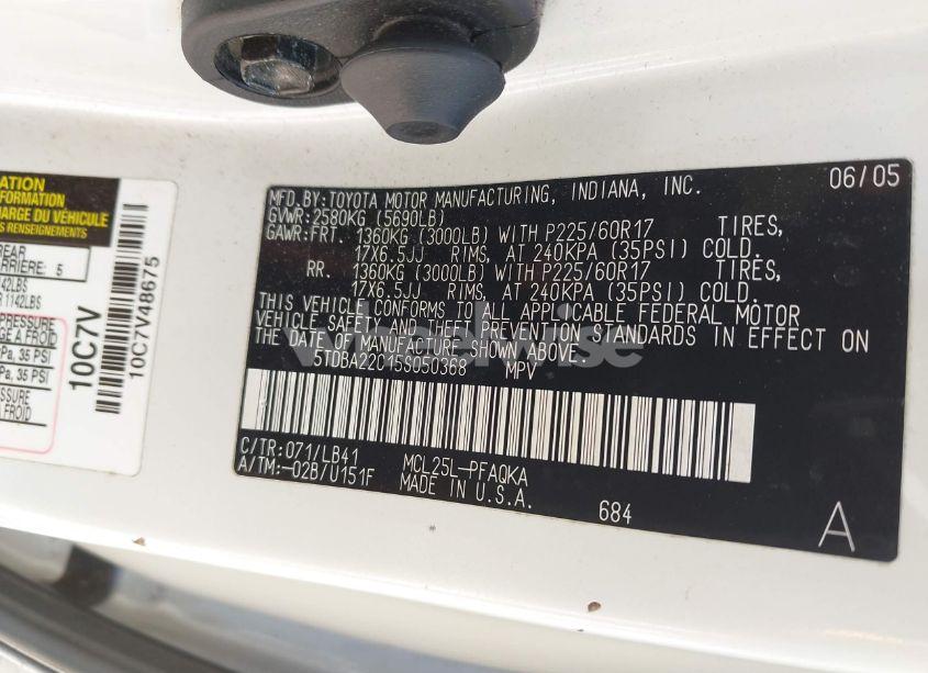 Photo 9 of 2005 Toyota Sienna XLE (VIN 5TDBA22C15S050368)