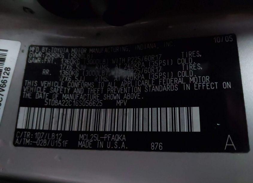 Photo 9 of 2006 Toyota Sienna XLE LIMITED (VIN 5TDBA22C16S056625)