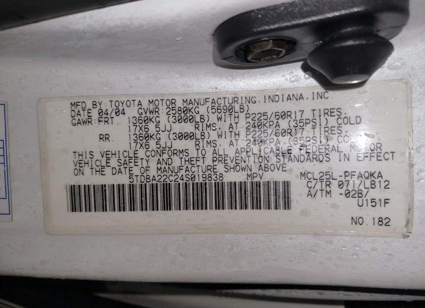 Photo 9 of 2004 Toyota Sienna XLE LIMITED (VIN 5TDBA22C24S019838)