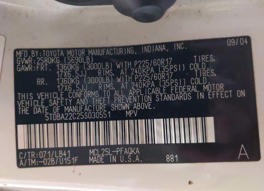 Photo 9 of 2005 Toyota Sienna XLE LIMITED (VIN 5TDBA22C25S030551)