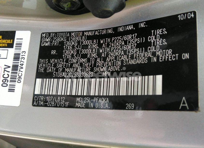 Photo 9 of 2005 Toyota Sienna XLE LIMITED (VIN 5TDBA22C25S030629)