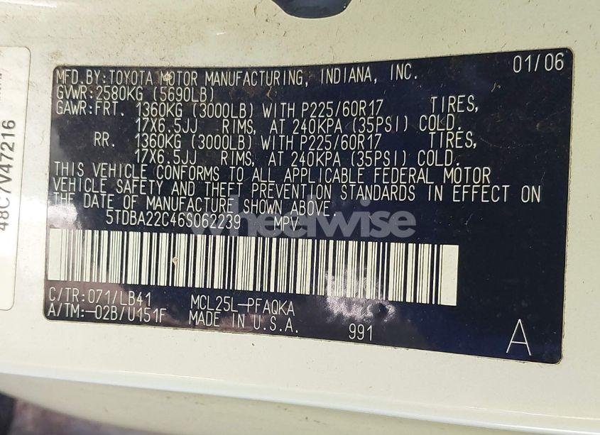 Photo 9 of 2006 Toyota Sienna XLE LIMITED (VIN 5TDBA22C46S062239)