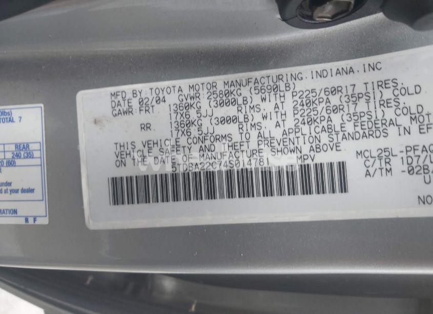 Photo 9 of 2004 Toyota Sienna XLE LIMITED (VIN 5TDBA22C74S014781)