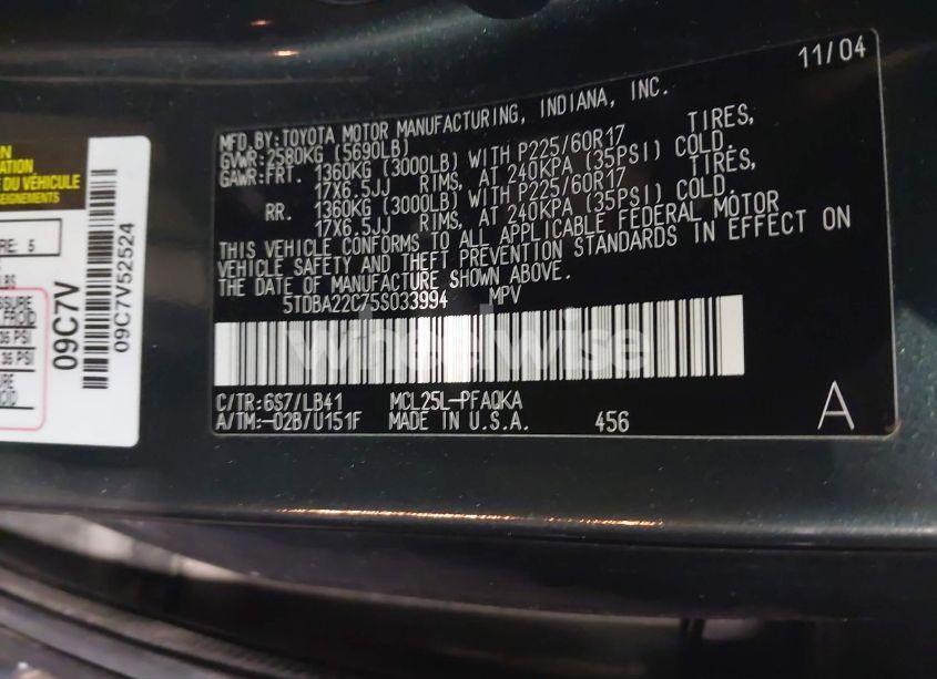 Photo 9 of 2005 Toyota Sienna XLE LIMITED (VIN 5TDBA22C75S033994)
