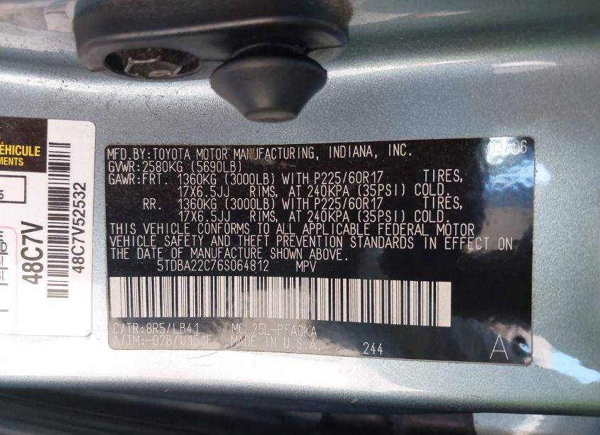 Photo 9 of 2006 Toyota Sienna XLE LIMITED (VIN 5TDBA22C76S064812)
