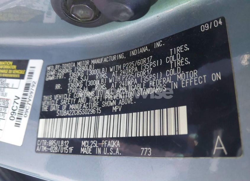 Photo 9 of 2005 Toyota Sienna XLE LIMITED (VIN 5TDBA22C85S029615)