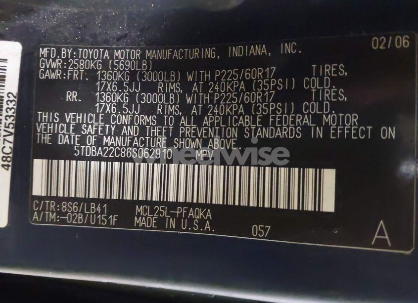 Photo 9 of 2006 Toyota Sienna XLE LIMITED (VIN 5TDBA22C86S062910)