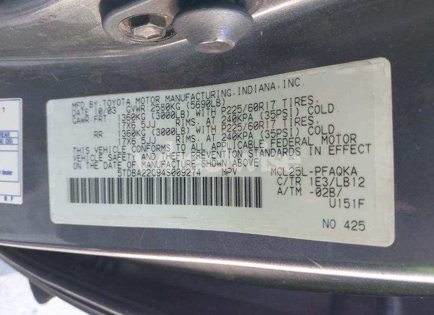 Photo 9 of 2004 Toyota Sienna XLE LIMITED (VIN 5TDBA22C94S009274)