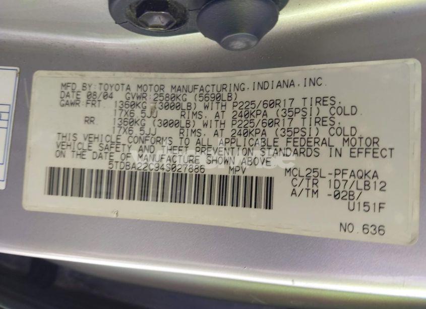 Photo 9 of 2004 Toyota Sienna XLE LIMITED (VIN 5TDBA22C94S027886)