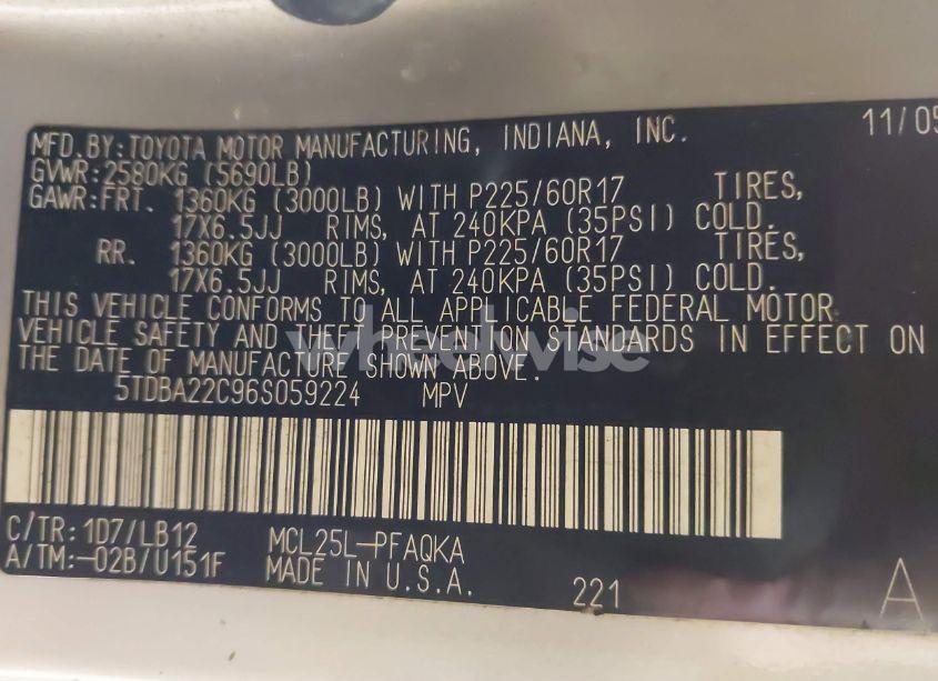 Photo 9 of 2006 Toyota Sienna XLE LIMITED (VIN 5TDBA22C96S059224)