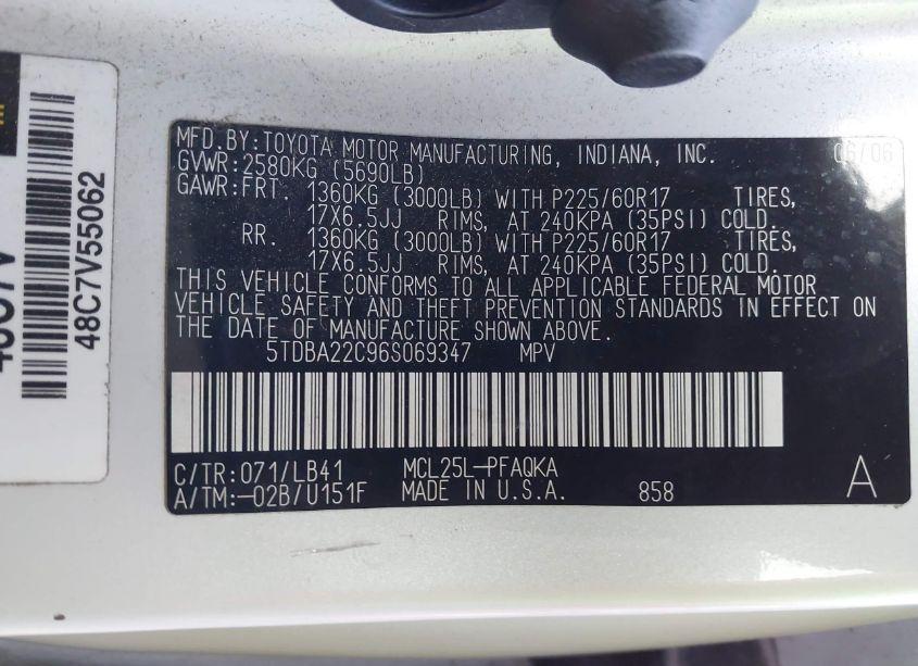 Photo 9 of 2006 Toyota Sienna XLE LIMITED (VIN 5TDBA22C96S069347)