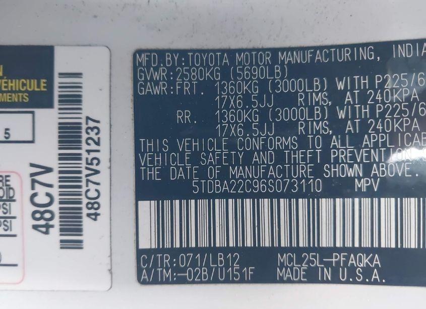 Photo 9 of 2006 Toyota Sienna XLE LIMITED (VIN 5TDBA22C96S073110)