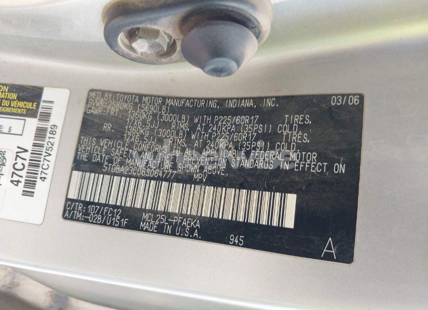 Photo 9 of 2006 Toyota Sienna LE (VIN 5TDBA23C06S064777)