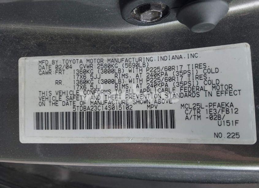 Photo 9 of 2004 Toyota Sienna LE (VIN 5TDBA23C14S015102)