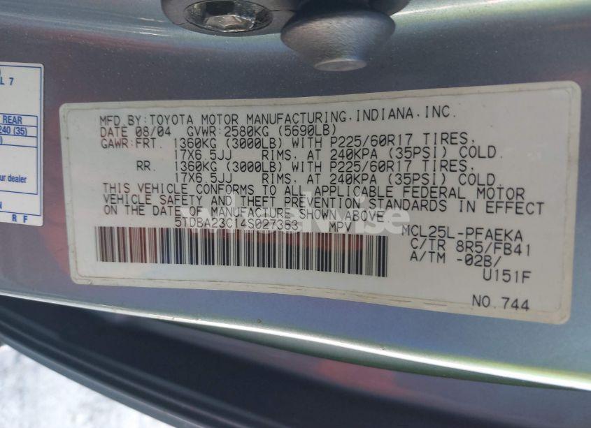 Photo 9 of 2004 Toyota Sienna LE (VIN 5TDBA23C14S027363)